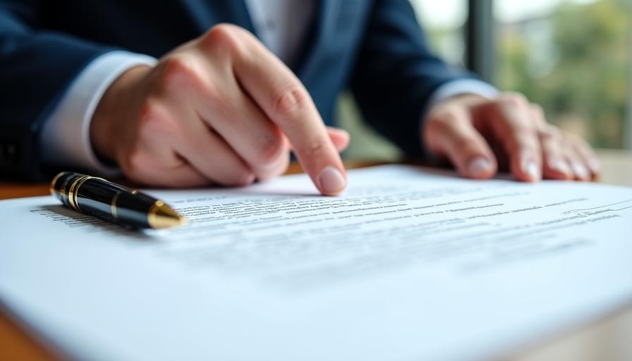Legal professional reviewing complex contractual documentation in a London office