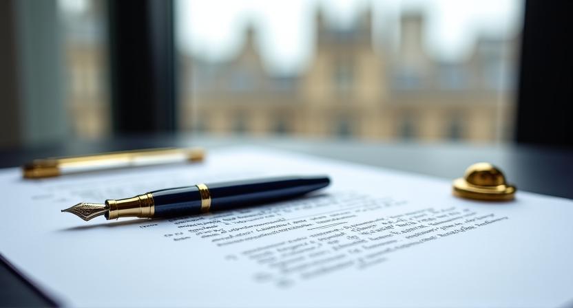 A professional desk with legal documents and a pen representing formal agreements